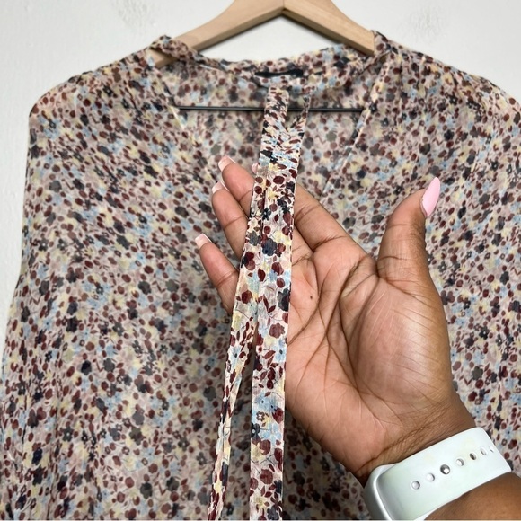 Theory Women Silk Top Small Bernetta Floral Blouse Chiffon Sheer - Picture 10 of 11